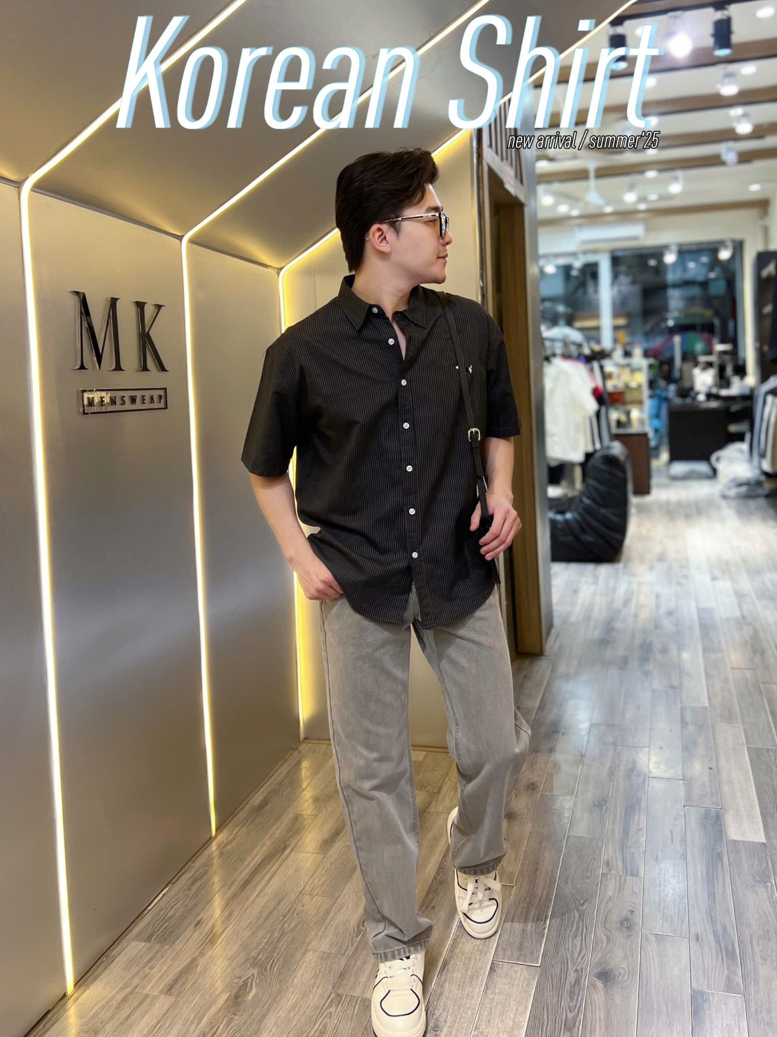  [ẢNH THẬT] Sơ Mi Ngắn Tay Nam Nữ Kẻ Sọc Logo Ngực 380 