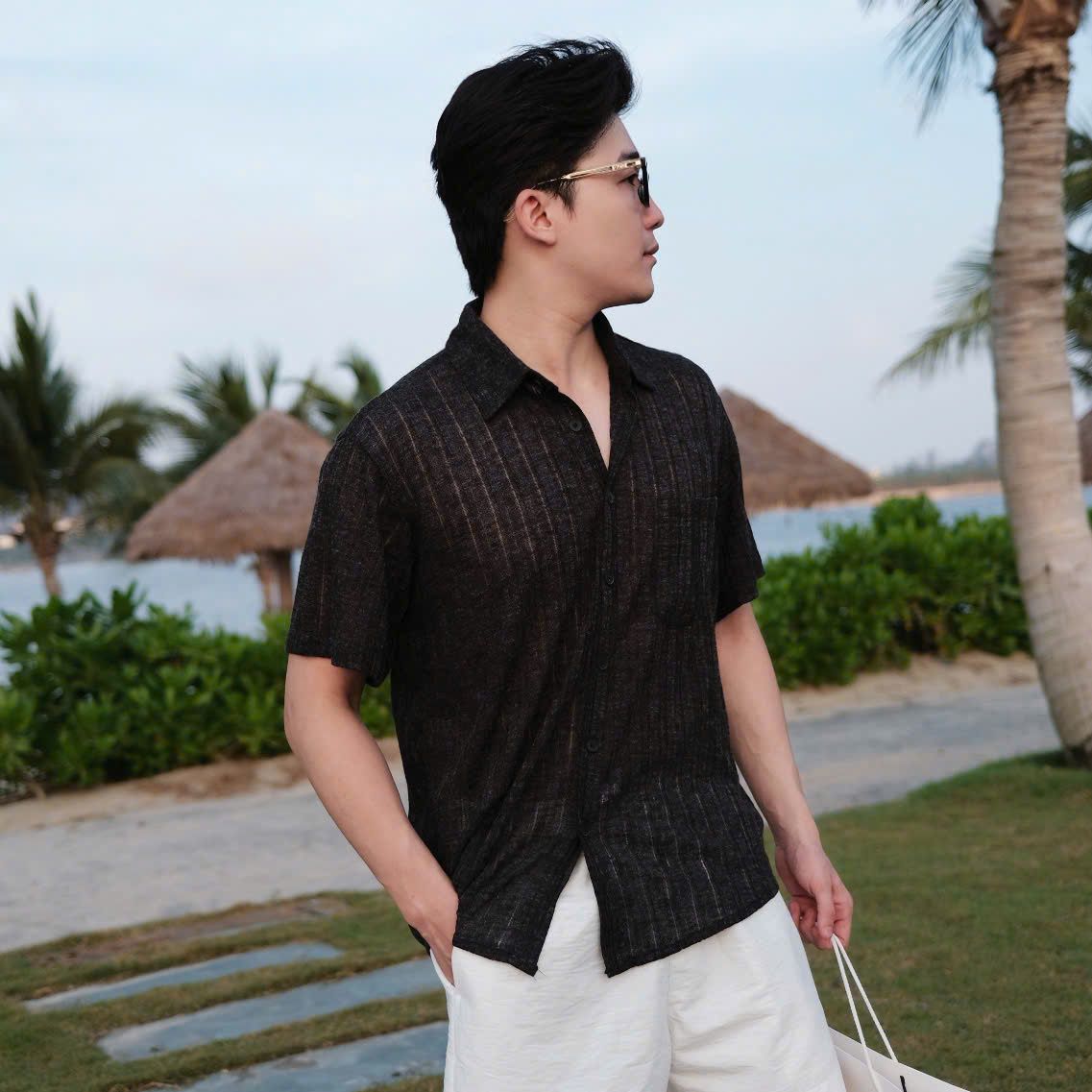  [ẢNH THẬT] Sơ Mi Đũi Ngắn Tay Nam Túi Ngực 7019 