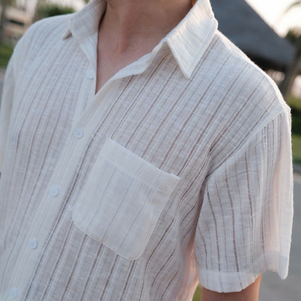  [ẢNH THẬT] Sơ Mi Đũi Ngắn Tay Nam Túi Ngực 7019 