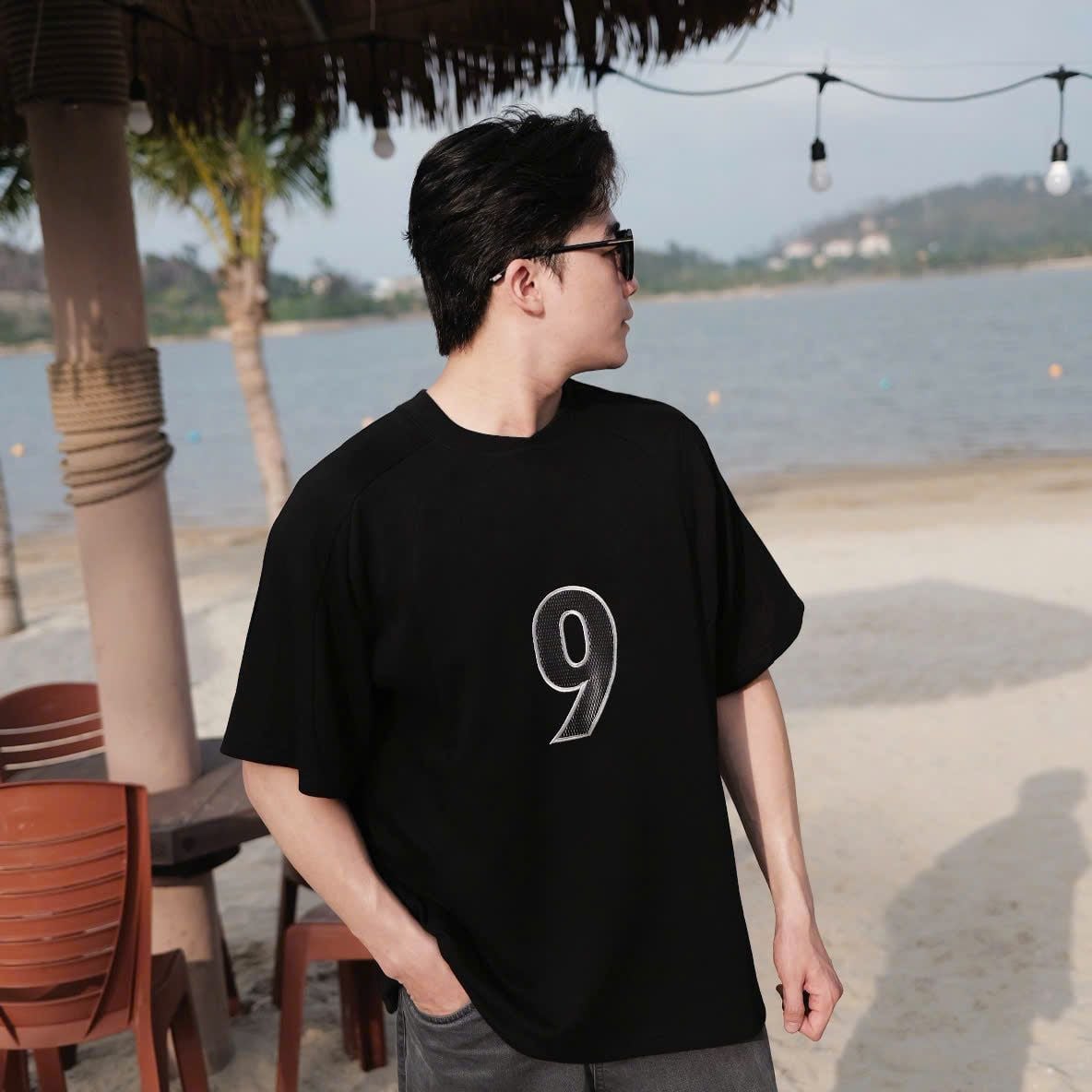  [Ảnh Thật] Áo Phông Ngắn Tay Nam Nữ Thêu Số 9 3318 