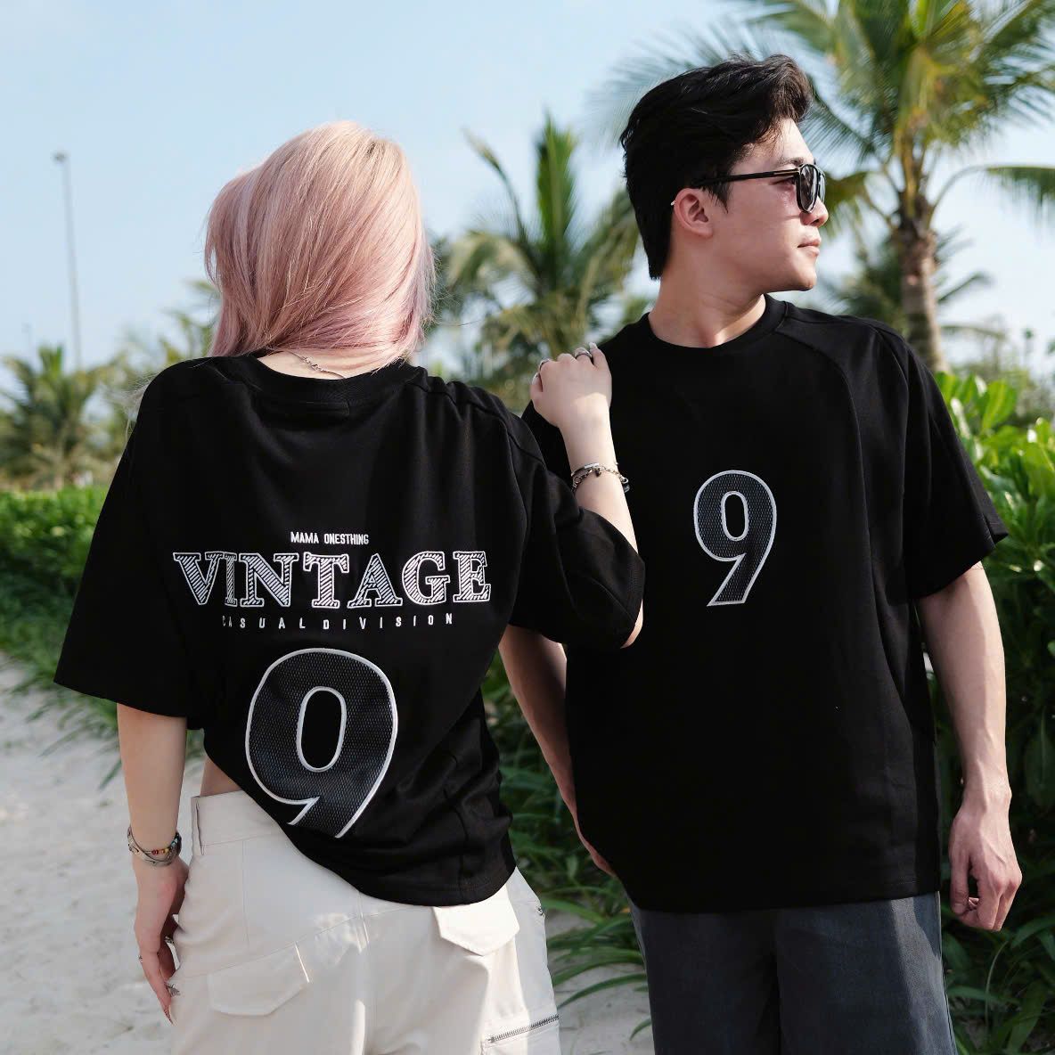  [Ảnh Thật] Áo Phông Ngắn Tay Nam Nữ Thêu Số 9 3318 