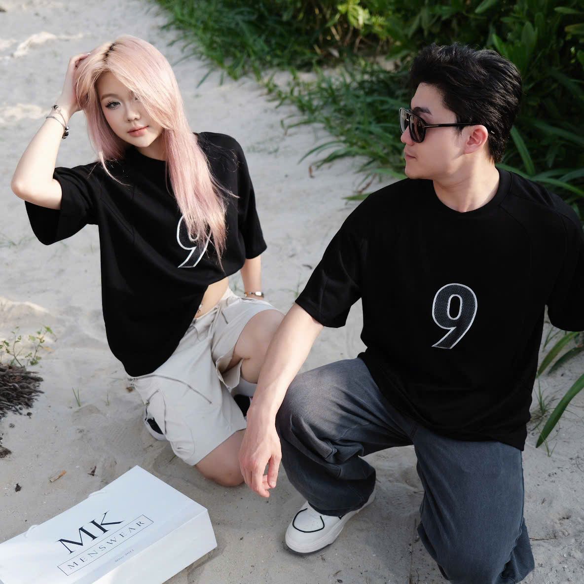  [Ảnh Thật] Áo Phông Ngắn Tay Nam Nữ Thêu Số 9 3318 