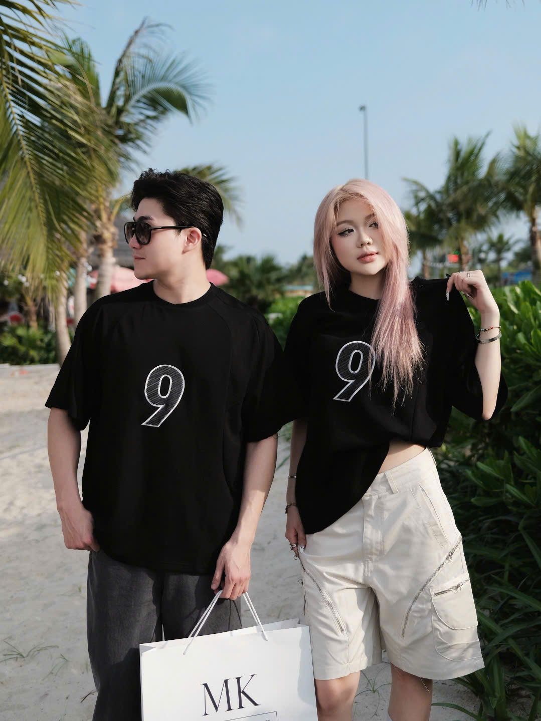  [Ảnh Thật] Áo Phông Ngắn Tay Nam Nữ Thêu Số 9 3318 