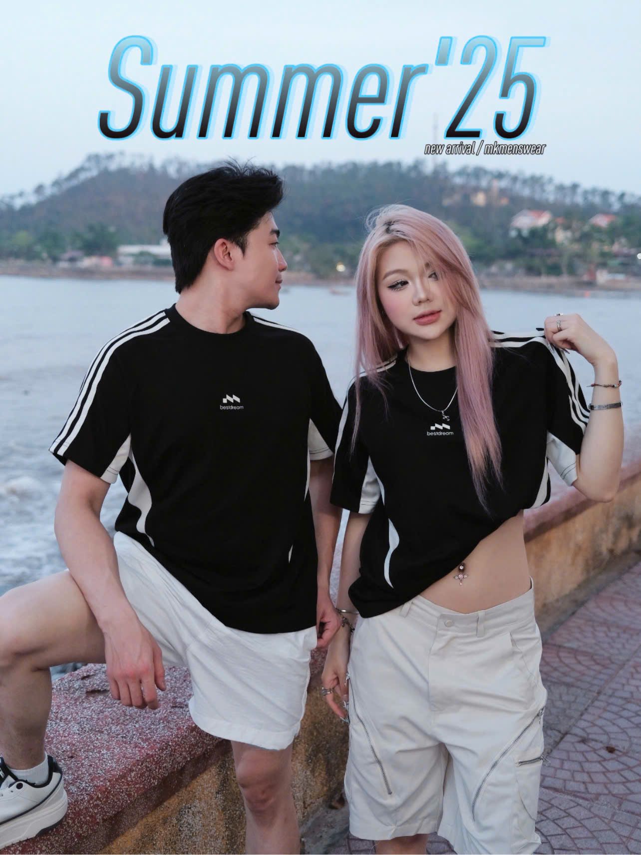  [ẢNH THẬT] Áo Phông Ngắn Tay Nam Nữ Sọc Vai 2707 