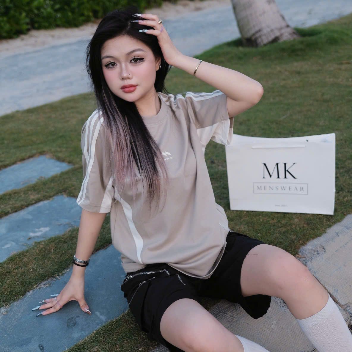  [ẢNH THẬT] Áo Phông Ngắn Tay Nam Nữ Sọc Vai 2707 