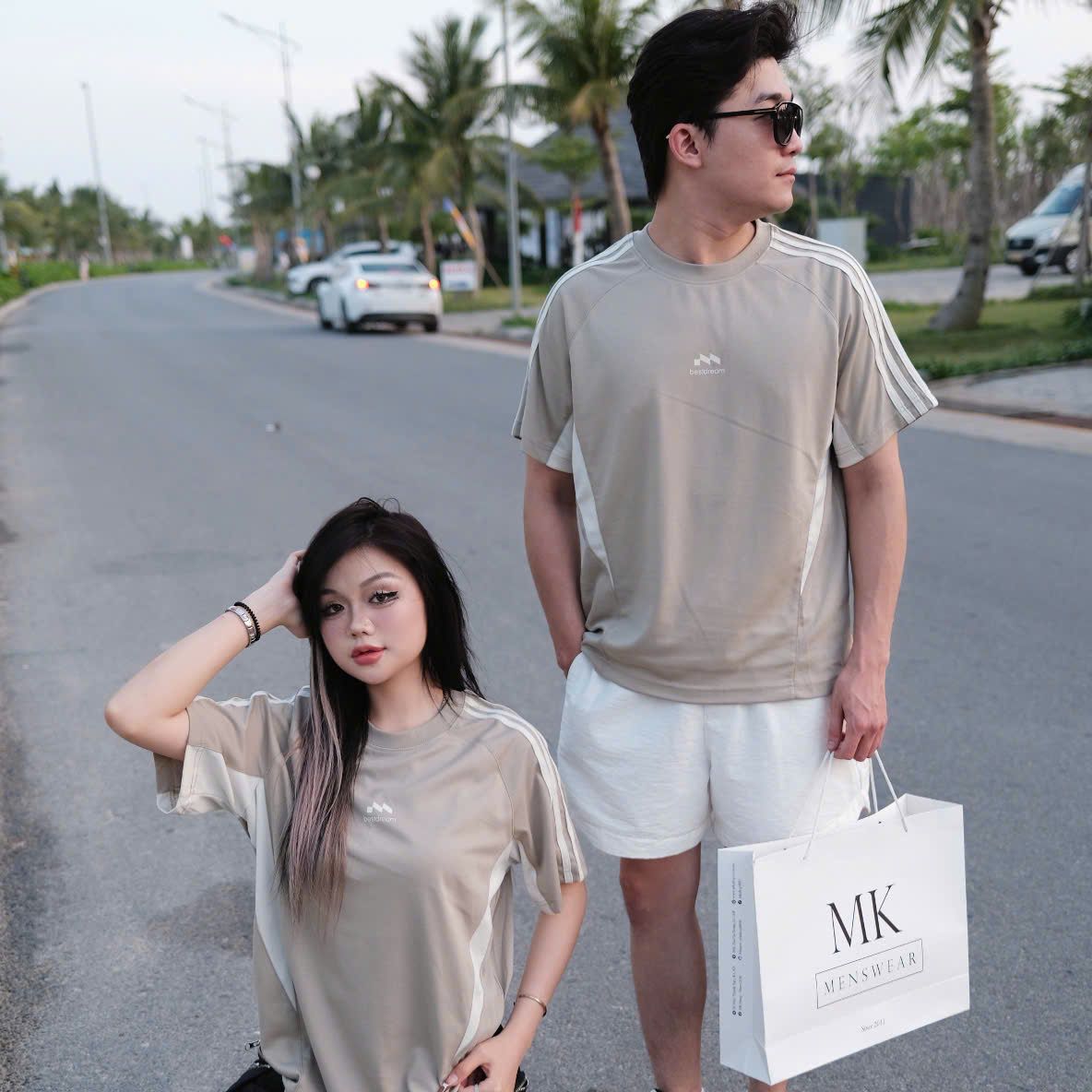  [ẢNH THẬT] Áo Phông Ngắn Tay Nam Nữ Sọc Vai 2707 