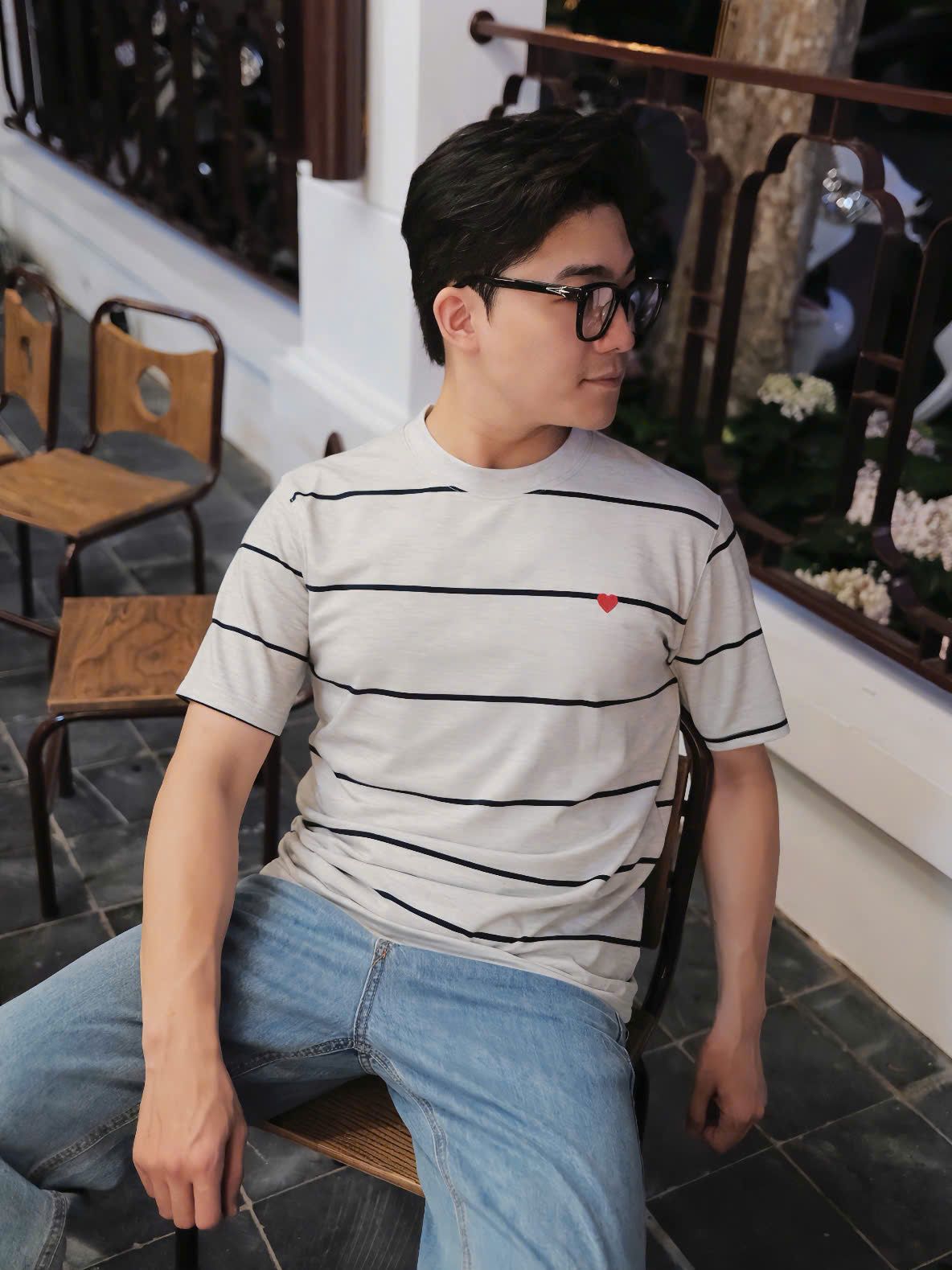  [ẢNH THẬT] Áo Phông Ngắn Tay Nam Kẻ Ngang Logo Tim 6336 
