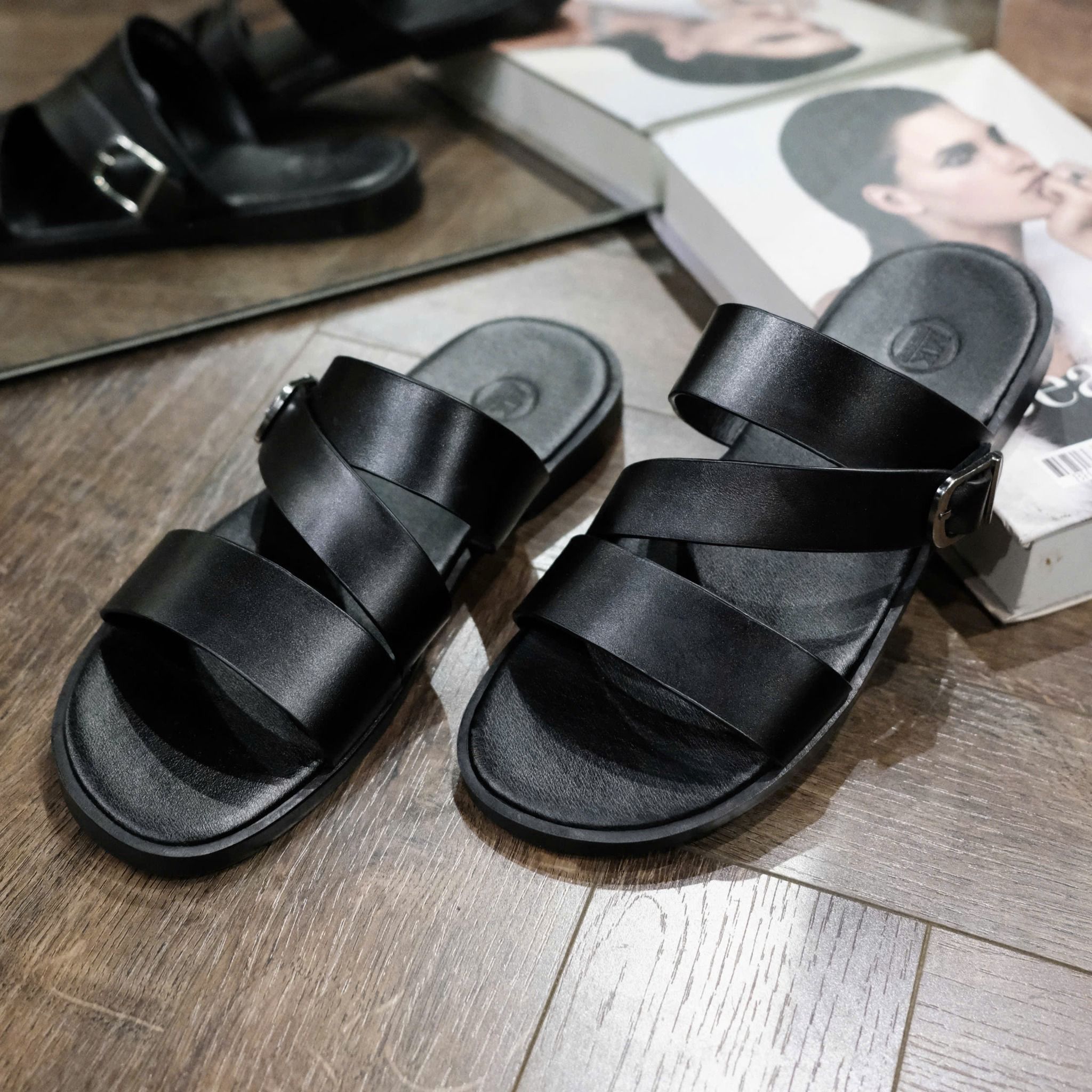  [ẢNH THẬT] Dép Da Nam MK Quai Chéo Khuy 25 