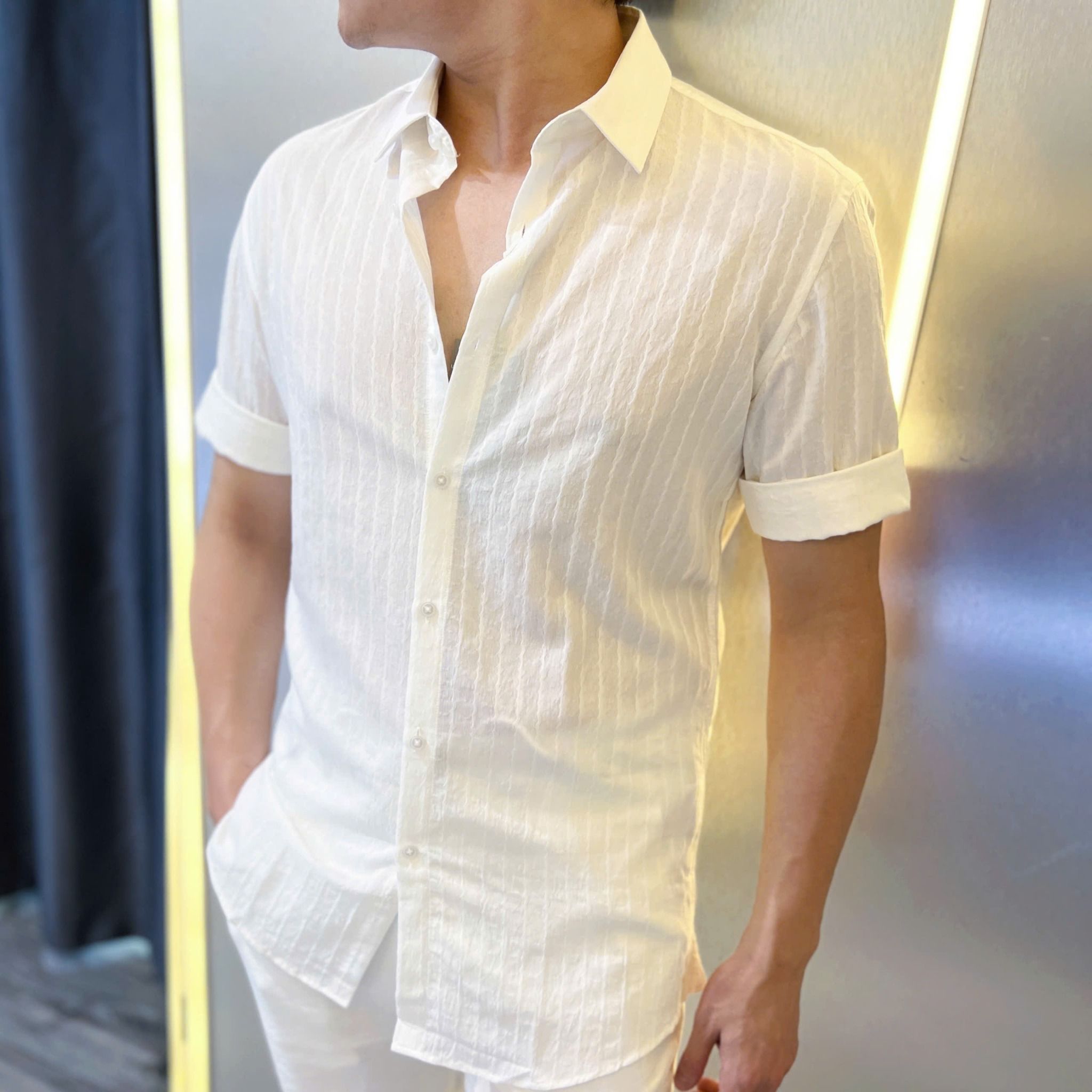  [ẢNH THẬT] Sơ Mi Ngắn Tay Nam AKUBA Vân Sọc 25 