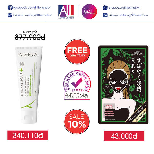 Kem làm dịu, phục hồi da kích ứng A-Derma dermalibour+ repairing cream 50ml TẶNG mặt nạ Sexylook (Nhập khẩu)