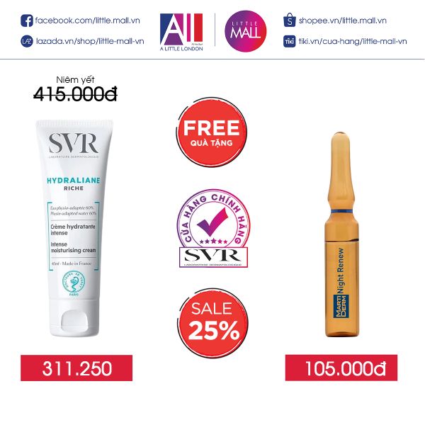 Kem dưỡng ẩm cho da khô đến rất khô SVR hydraliane riche 40ml TẶNG Ampoule chống lão hóa Martiderm (Nhập khẩu)