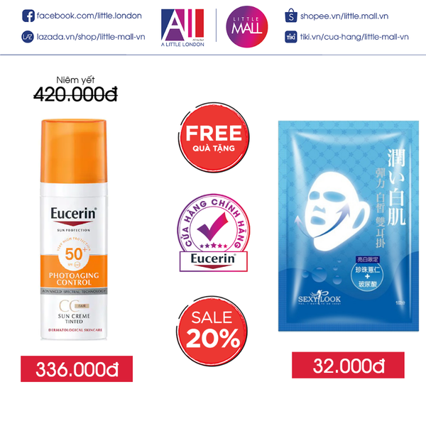 Kem chống nắng làm đều màu da Eucerin sun cream face tinted CC cream SPF50+ (tông tự nhiên) TẶNG mặt nạ Sexylook (Nhập khẩu)