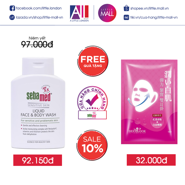 Sữa rửa mặt và tắm toàn thân cho da nhạy cảm Sebamed pH 5.5 sensitive liquid face & body wash 50ml TẶNG mặt nạ Sexylook (Nhập khẩu)