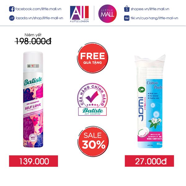 Dầu gội khô hương quả mọng Batiste Dry Shampoo Self love 200ml TẶNG bông tẩy trang Jomi (Nhập khẩu)