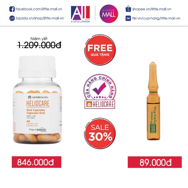 Viên uống chống nắng Heliocare oral 60 viên TẶNG sample Cantabria (Nhập khẩu)