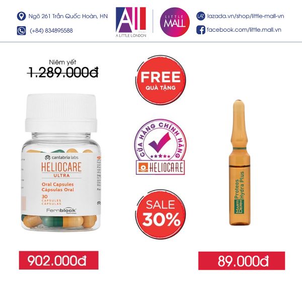 Viên uống chống nắng Heliocare oral ultra 30 viên TẶNG sample Cantabria (Nhập khẩu)