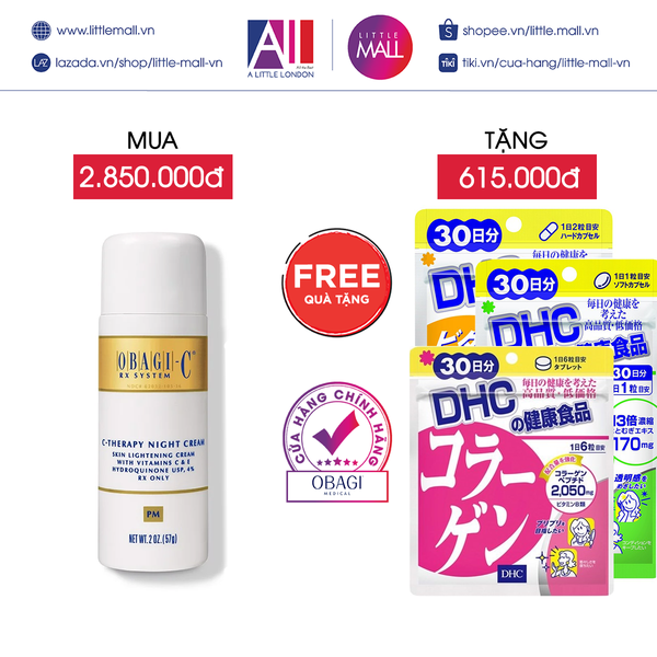 Kem dưỡng giảm nám da ban đêm Obagi-C Rx C-Therapy night cream 57g TẶNG viên uống DHC (Nhập khẩu)