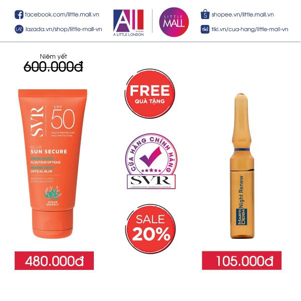 Kem chống nắng SVR sun secure blur spf50 50ml TẶNG Ampoule chống lão hóa Martiderm (Nhập khẩu)