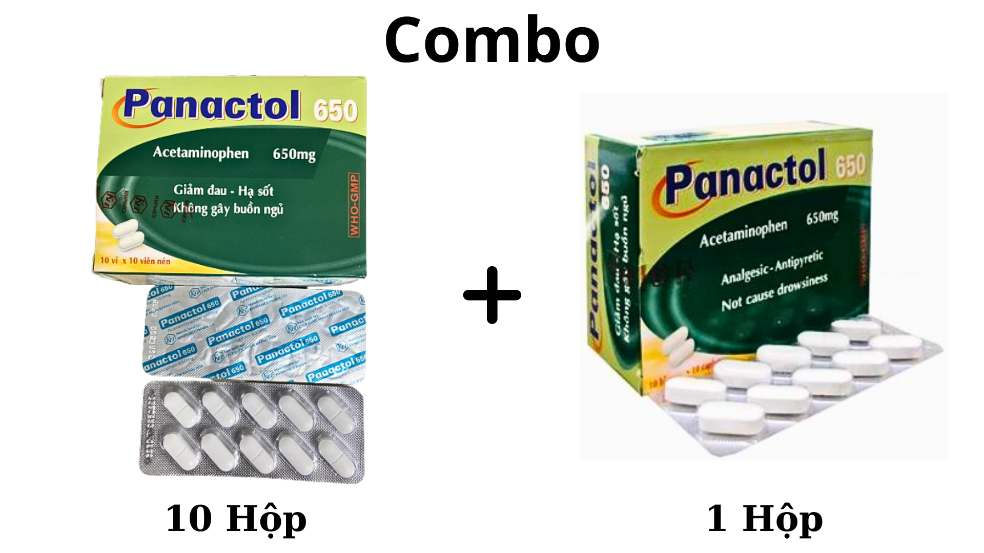 Combo 10 Hộp Panactol Paracetamol 650mg Khapharco (H/100v)(Vỉ xéo) + 1