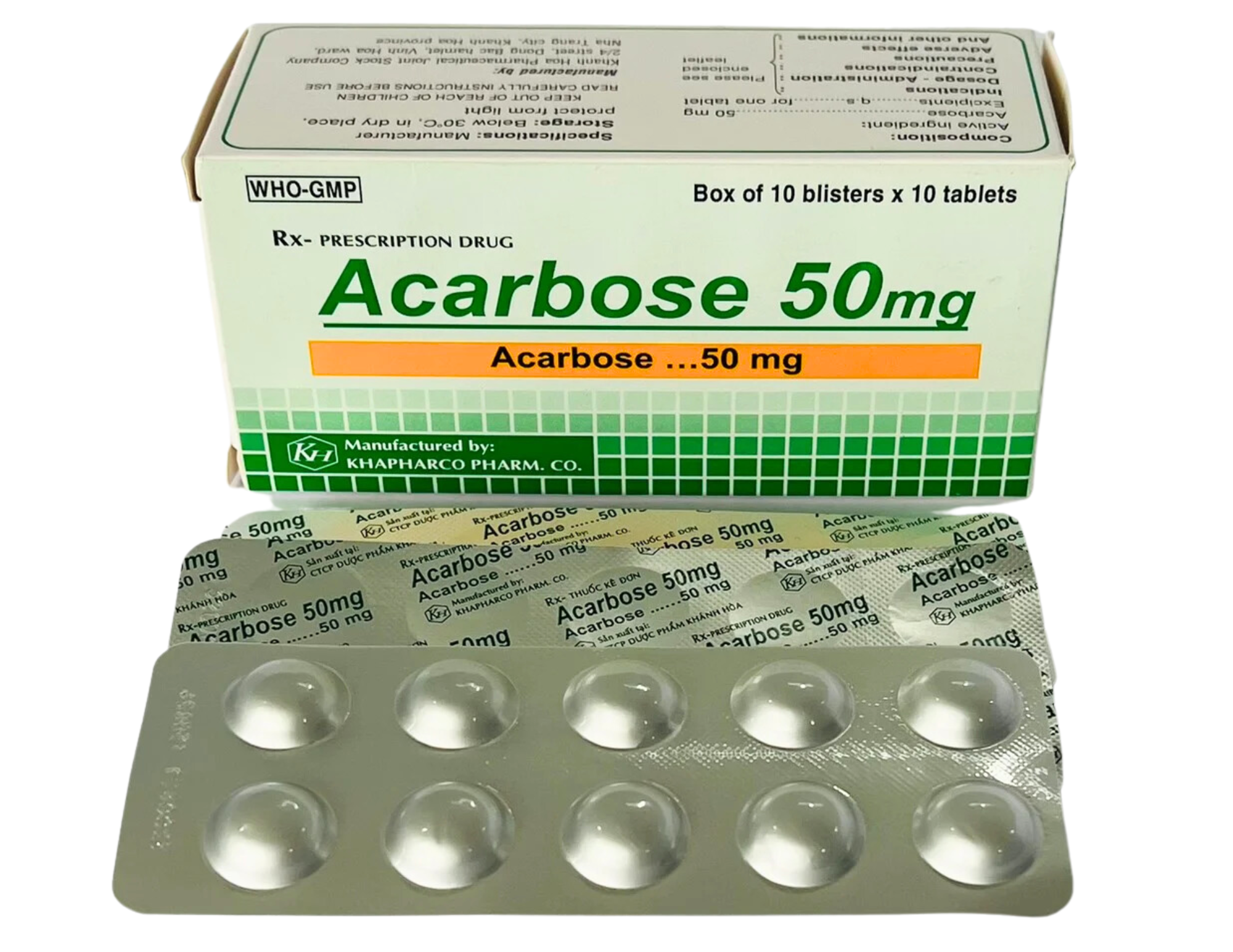 Acarbose 50mg Khapharco (H/100v)(Viên nén)