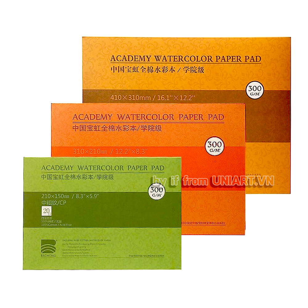 Baohong Artist Watercolor Paper-300 GSM Hot Press / 7x 10.2 (180 x 260 mm) - 20 Sheets