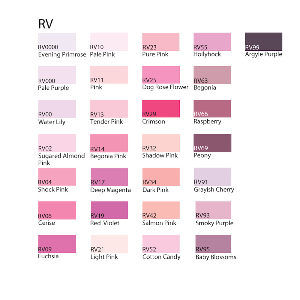  Copic Ink Red Violet ( RV ) series 