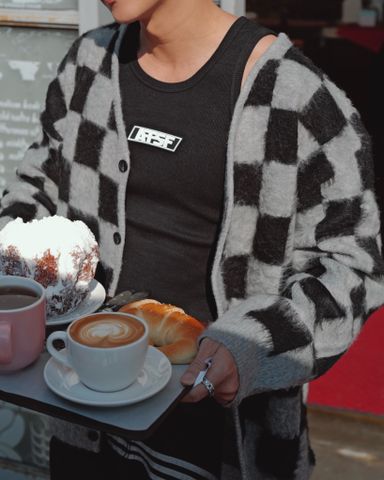  ÁO CARDIGAN 65103 CARÔ ĐEN 