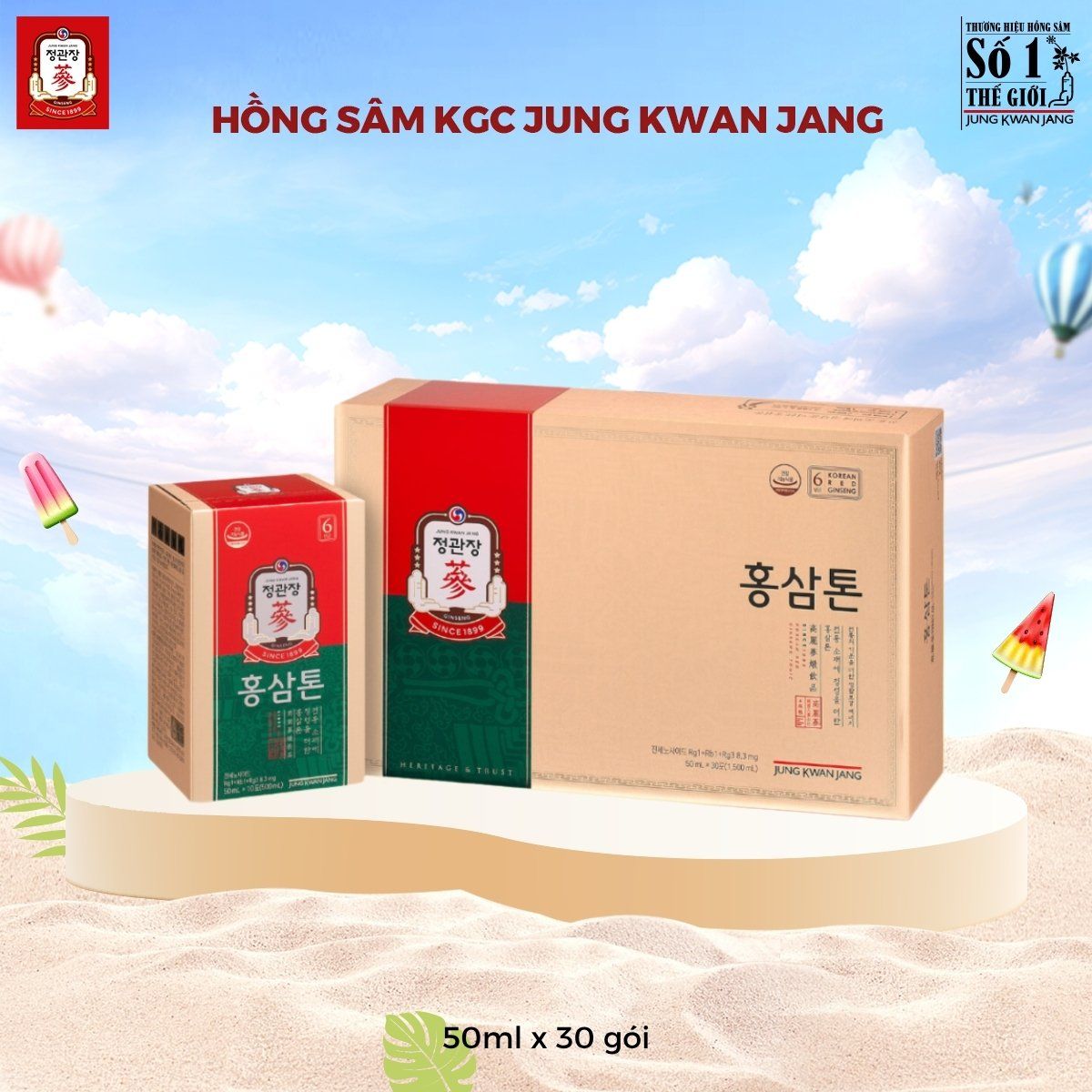  Nước Hồng Sâm Pha Sẵn KGC Tonic Original 50ml x 30 Gói 