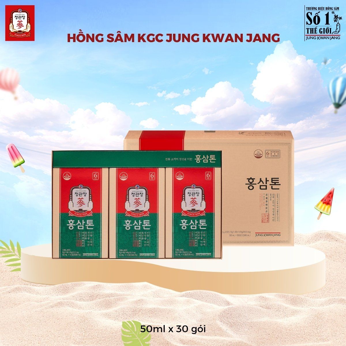  Nước Hồng Sâm Pha Sẵn KGC Tonic Original 50ml x 30 Gói 
