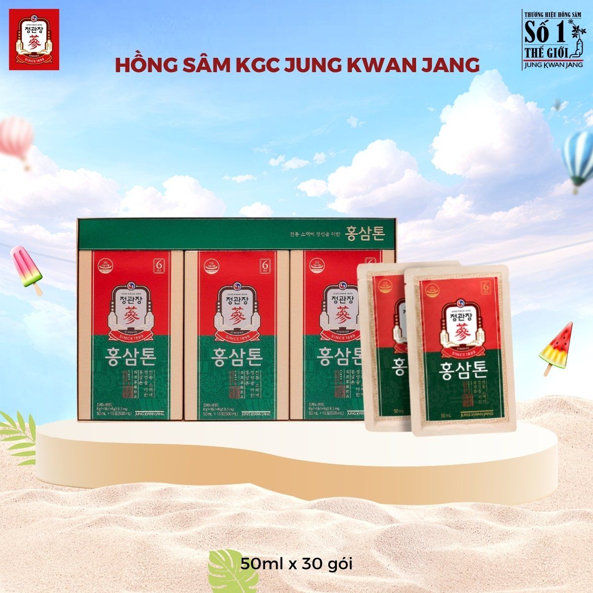  Nước Hồng Sâm Pha Sẵn KGC Tonic Original 50ml x 30 Gói 