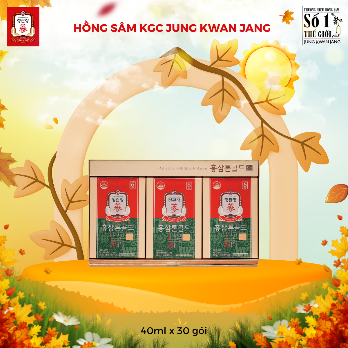  Nước Hồng Sâm Pha Sẵn KGC Tonic Gold 40 ml x 30 Gói 