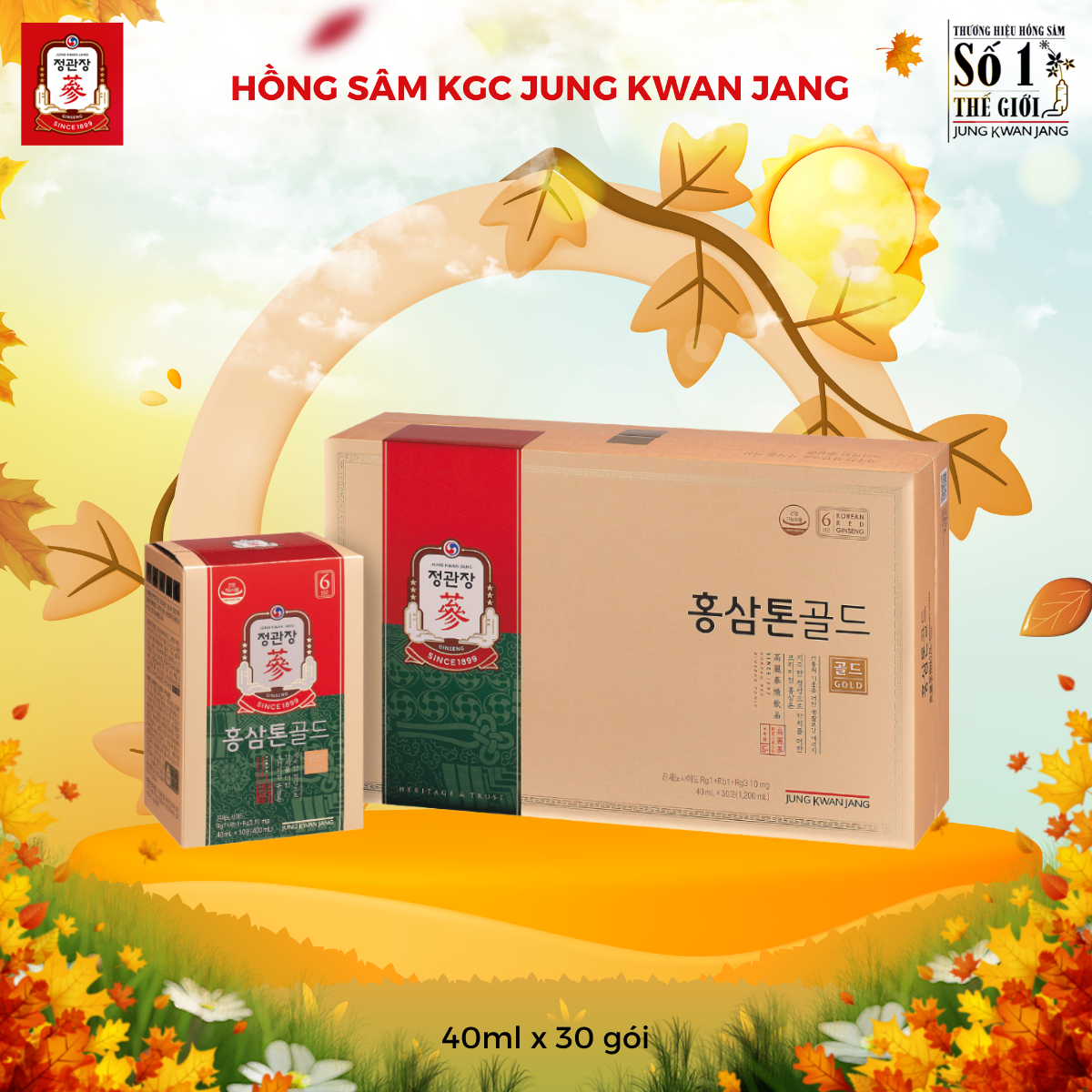  Nước Hồng Sâm Pha Sẵn KGC Tonic Gold 40 ml x 30 Gói 