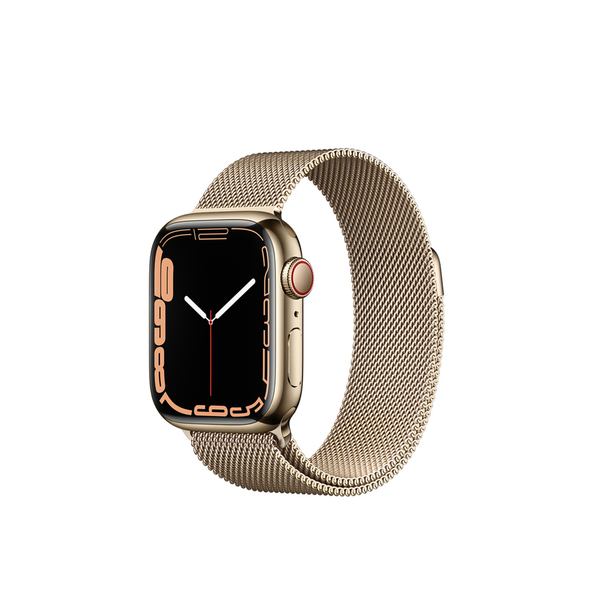  Apple Watch Series 7 GPS + Cellular, Gold Stainless Steel Case with Gold Milanese Loop 