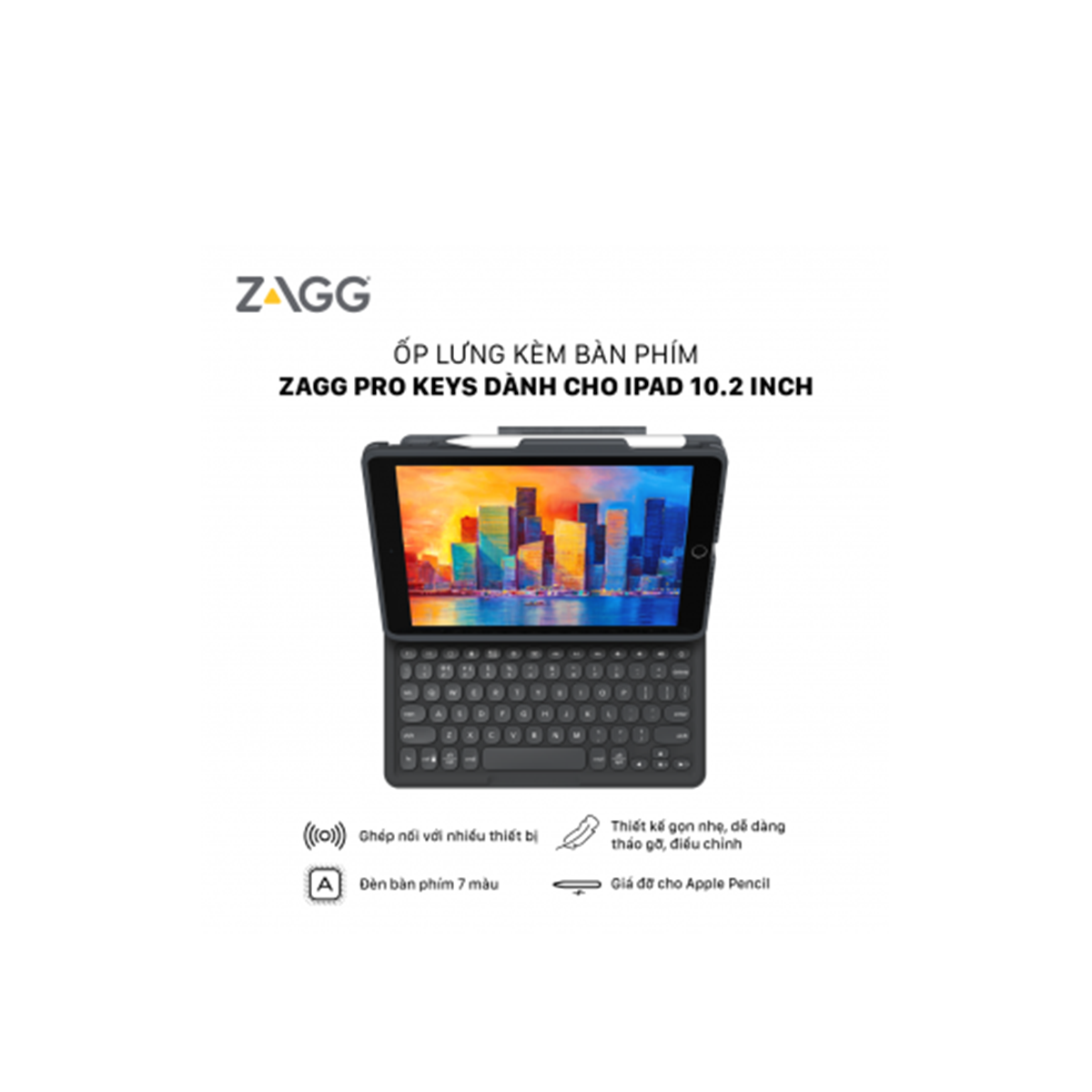  Ốp lưng kèm bàn phím ZAGG Pro Keys iPad 10.2 inch - 103407134 