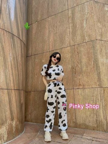 ⚡HÌNH THẬT KÈM VIDEO ⚡ Sét bộ bò sữa xịn xò freesize áo ngắn quần dài lưng thun trẻ trung Pinky [KÈM QUÀ TẶNG, GIÁ GỐC]