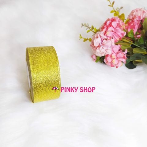 Ruy băng, dây ruy băng kim tuyến 4cm Pinky Shop (còn gọi là ruy băng 4 phân, 4p, có bề rộng 4 cm) màu vàng Mã RB4KT