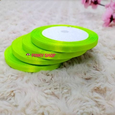 Ruy băng, dây ruy băng lụa trơn Pinky Shop 0.5cm (còn gọi là ruy băng 0.5 phân, 0.5p, có bề rộng 0.5 cm) màu xanh lá dạ quang mẫu số 2 - Mã RB05LXDQ2