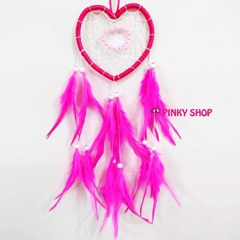 Dreamcatcher handmade hình trái tim màu hồng đậm 1 - Mã DRTTHĐ1
