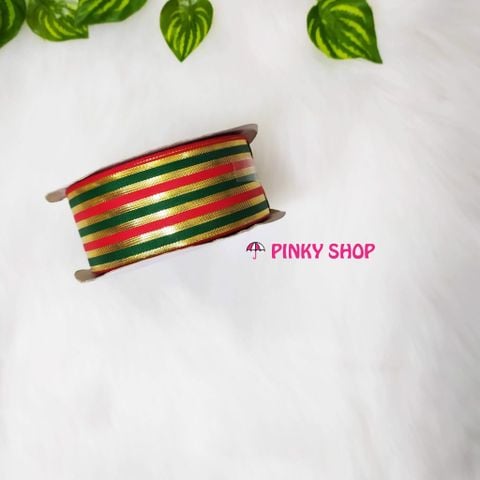 Ruy băng, dây ruy băng sọc 3 màu kim tuyến 4cm Pinky Shop (còn gọi là ruy băng 4 phân, 4p, có bề rộng 4 cm) Mã BRSBM25