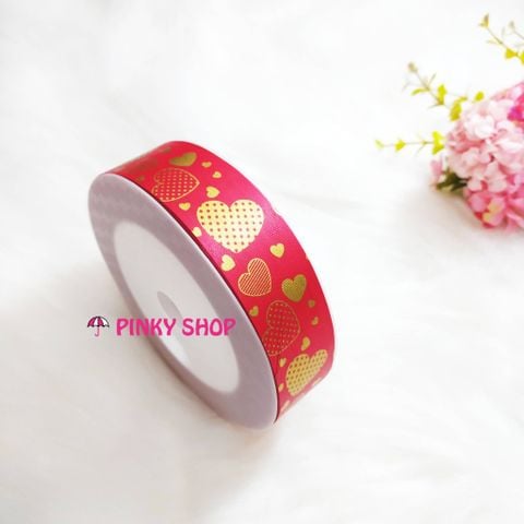 Ruy băng, dây ruy băng hoa văn Pinky Shop 3cm (còn gọi là ruy băng nhựa có họa tiết 3 phân, 3 p, có bề rộng 3 cm) màu đỏ Mã RBHV1Đ