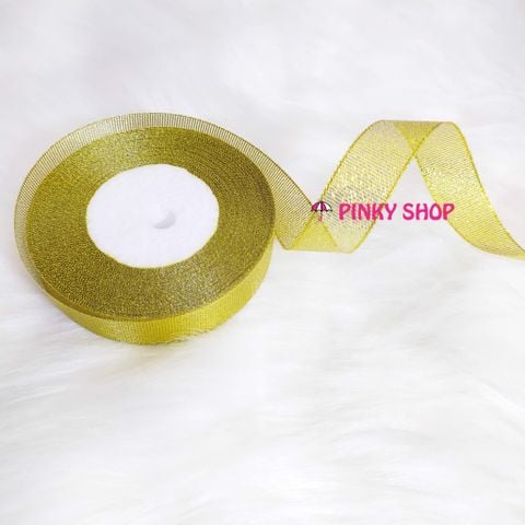 Ruy băng, dây ruy băng kim tuyến Pinky Shop 2cm (còn gọi là ruy băng 2 phân, 2p, có bề rộng 2 cm) màu vàng mã RBKT2V
