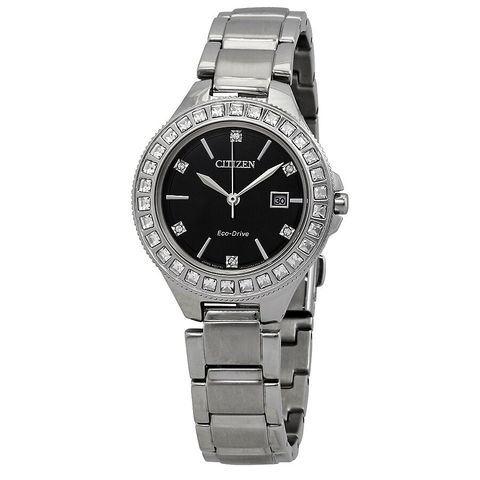 Silhouette Eco-Drive Black Crystal Dial Ladies Watch FE1190-53E