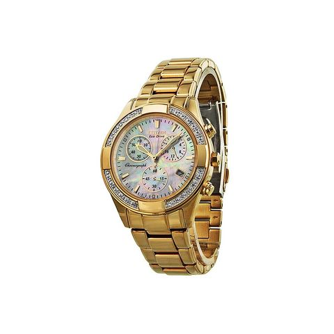 Regent Eco-Drive Chronograph Diamond Mother of Pearl Dial Rose Gold-Tone Ladies Watch FB1223-55D