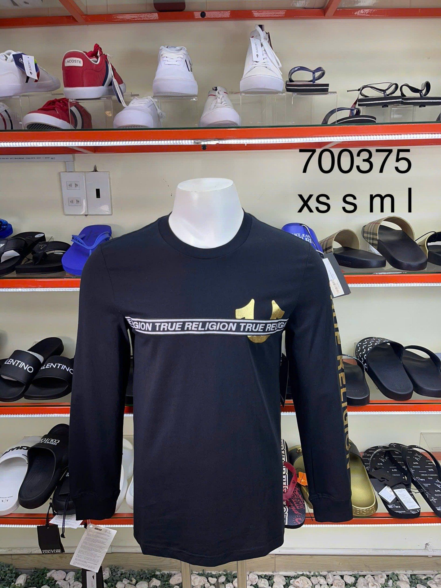 Áo Thun Tay Dài True Religion Đen Chữ Sọc Ngang - New - 700375 - PA04