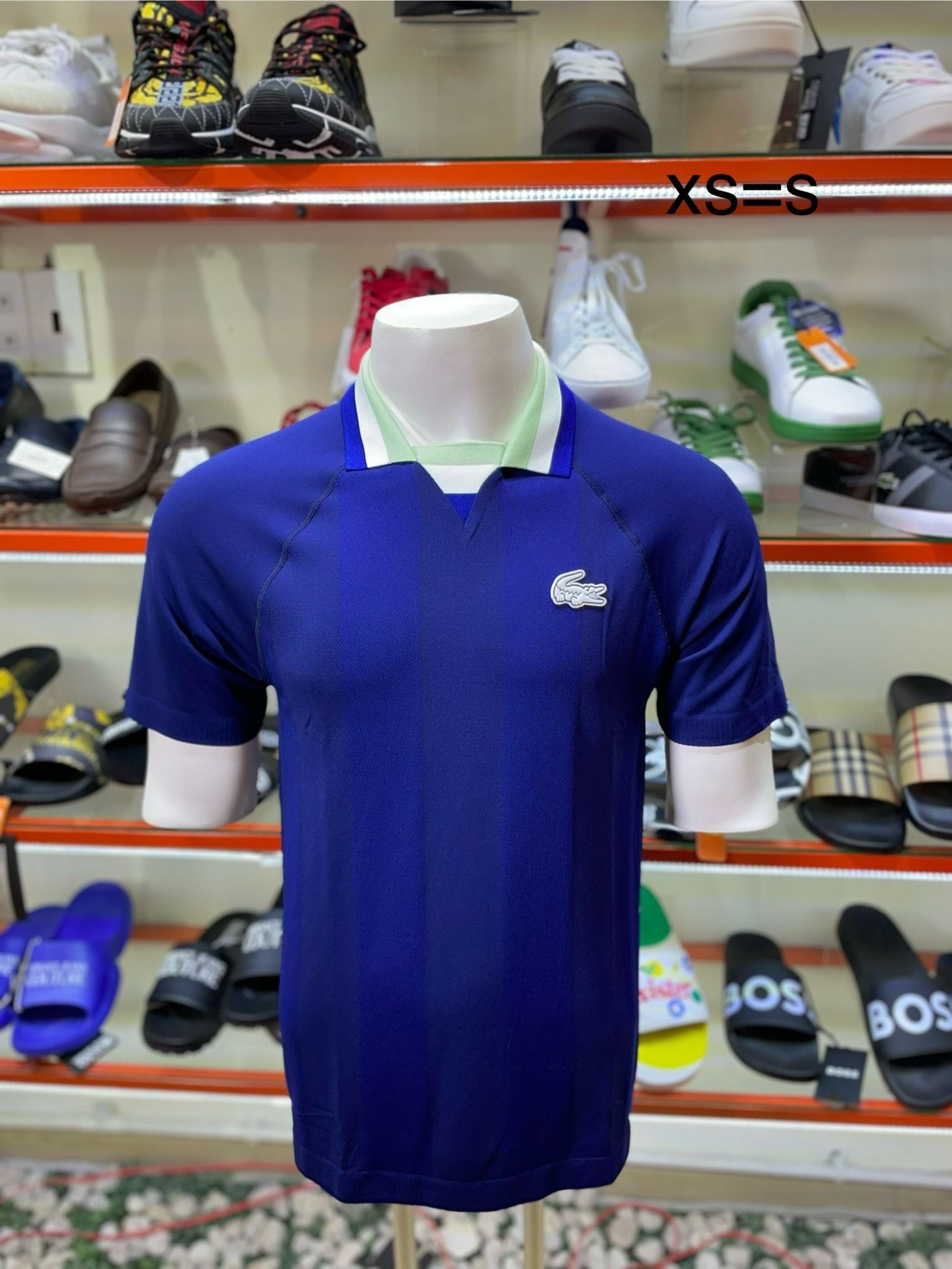 Áo Polo Lacoste Xanh Đậm Cổ Viền Xanh Trắng - New - DH6441L