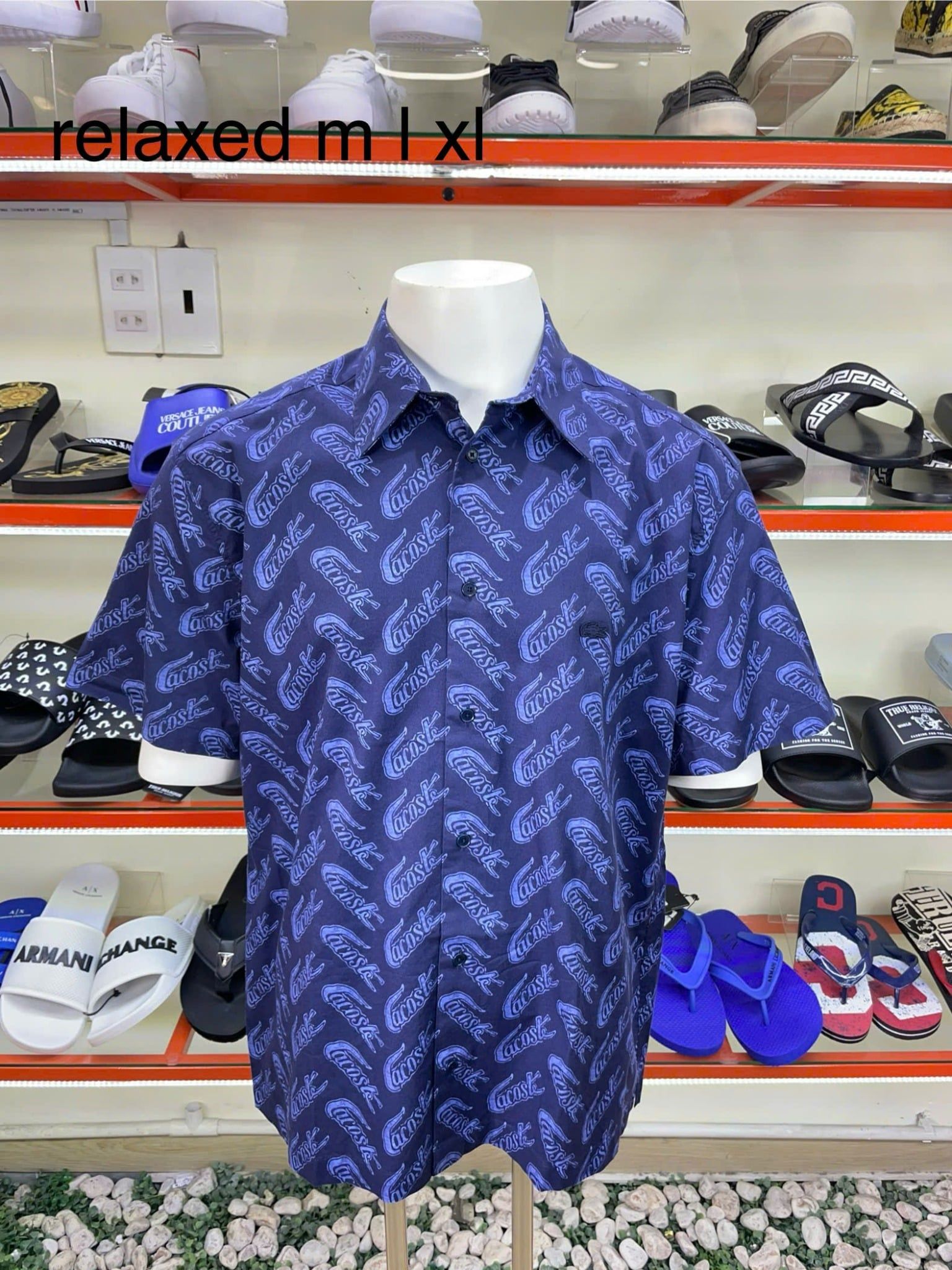 Áo Sơ Mi Tay Ngắn Lacoste Xanh Navy in Chữ - New - CH579351F65 - TB05