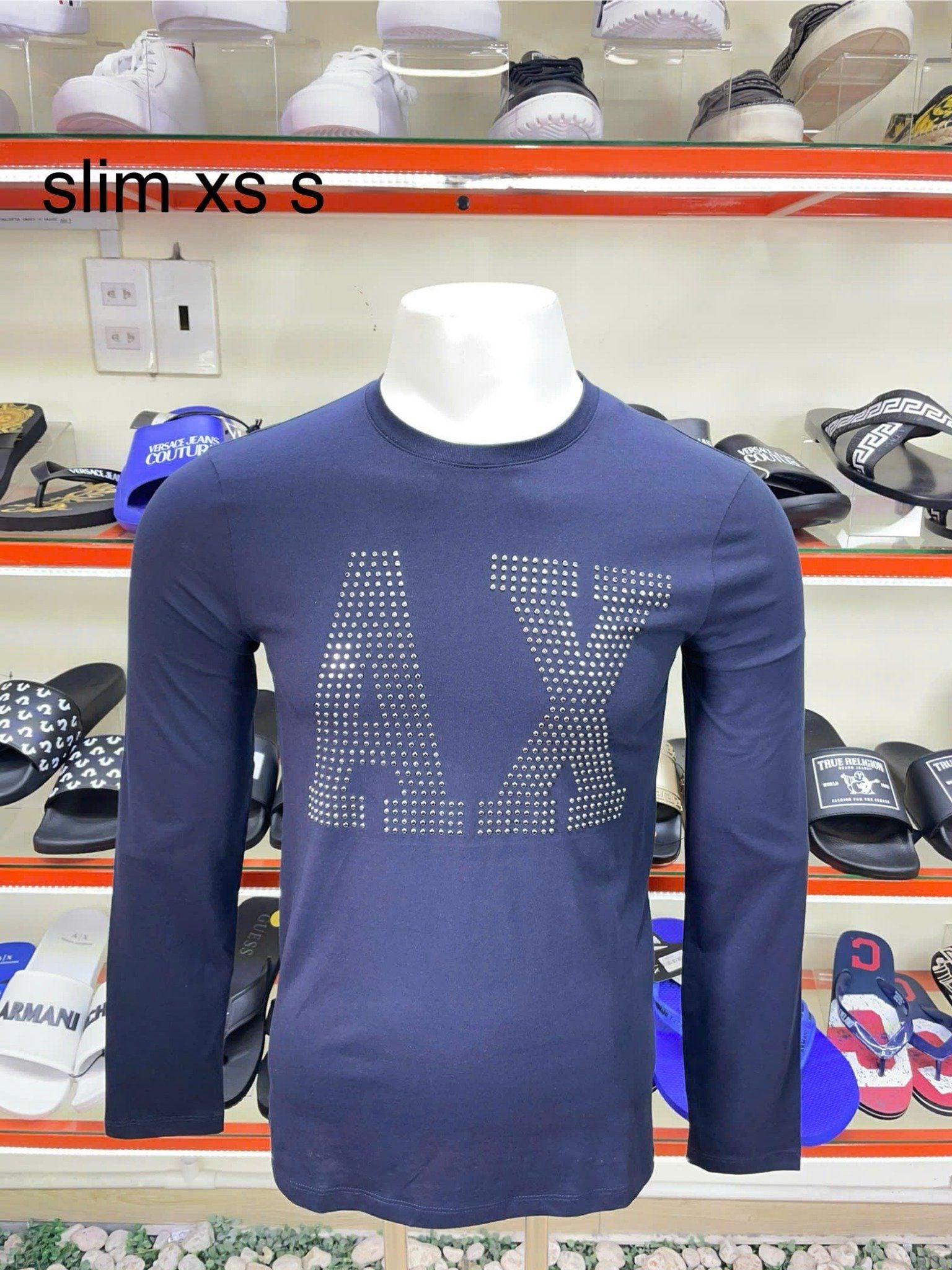 Áo Thun Tay Dài A/X Armani Exchange Xanh Đen Đính Hạt - New - 7VZTHM ZJH4Z - TA03