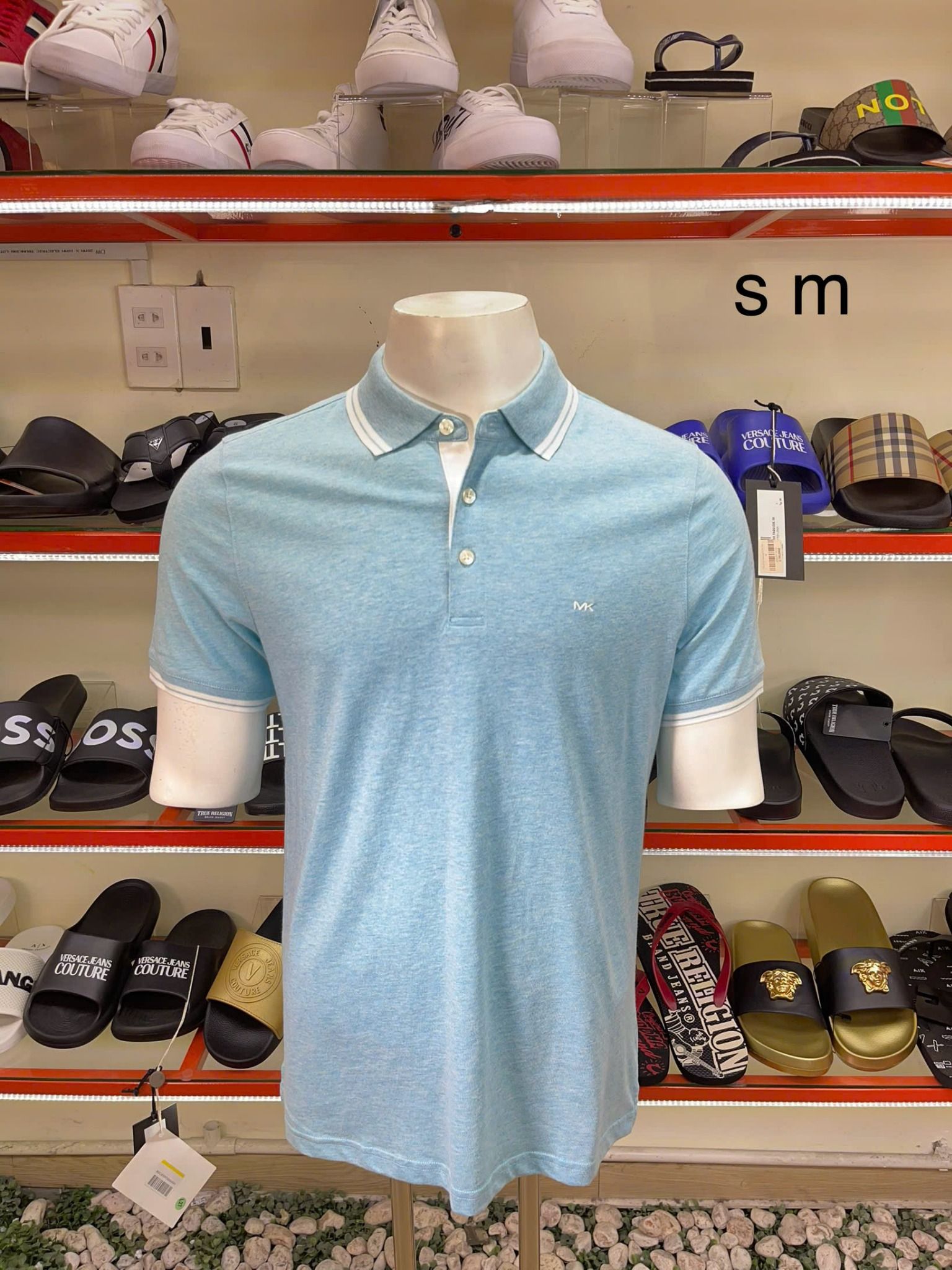 Áo Polo MK Michael Kors Xanh Ngọc Cổ Viền Trắng - New - KR05FY219P - TC01