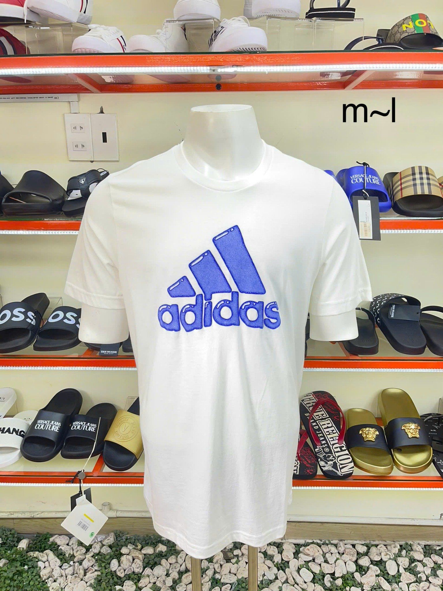 Áo Thun Adidas Trắng Logo Xanh Tím - New - JZ0789 - PB02