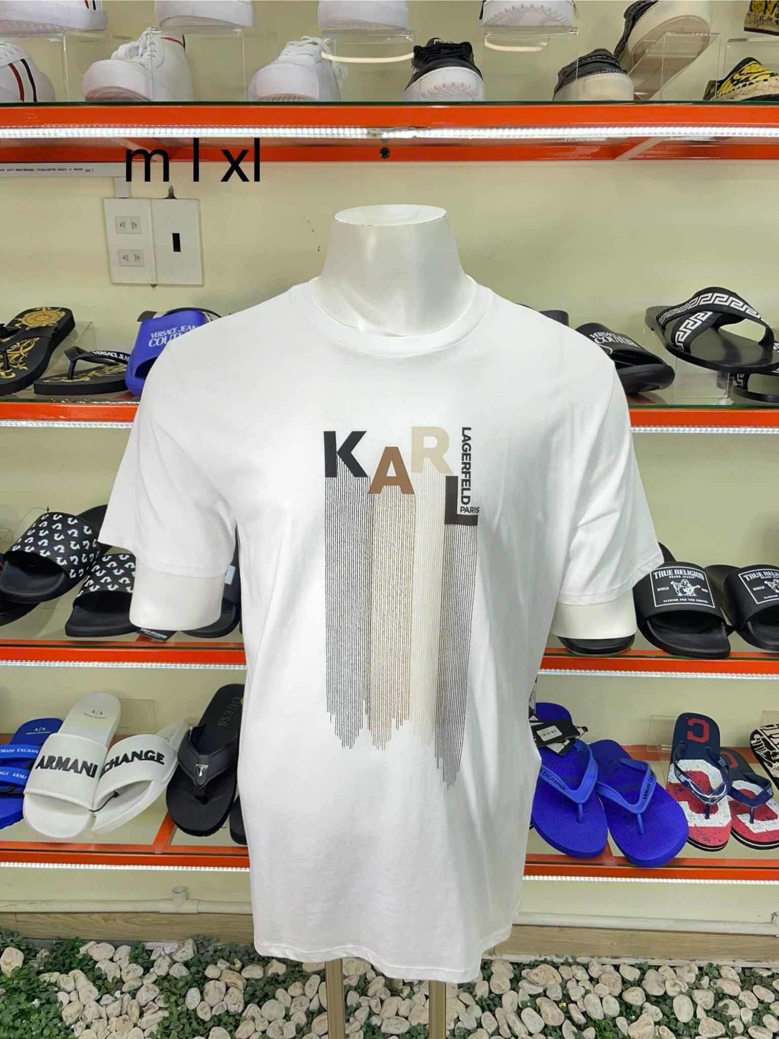 Áo Thun Karl Lagerfeld Trắng Hình Chữ Sọc - New - LM4G2269 - PC02